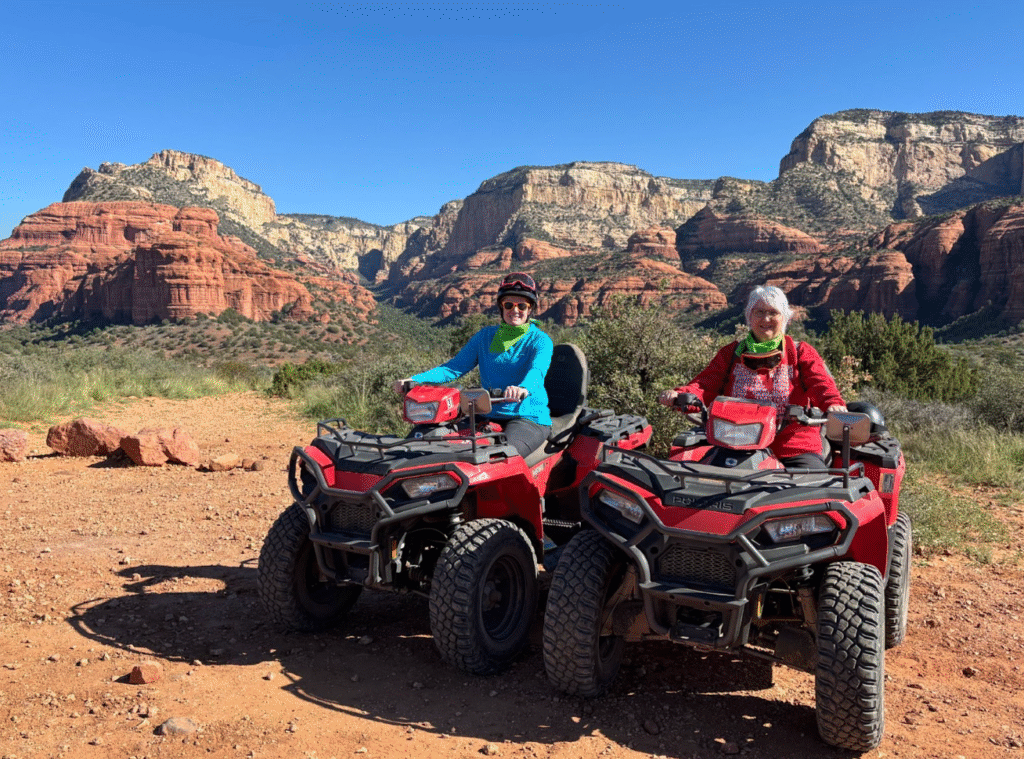 Why a Late-Fall ATV Ride Is a Perfect Thanksgiving Gift for Adventure Lovers 2 A grand-daughter and granny posing with the best Sedona background view.