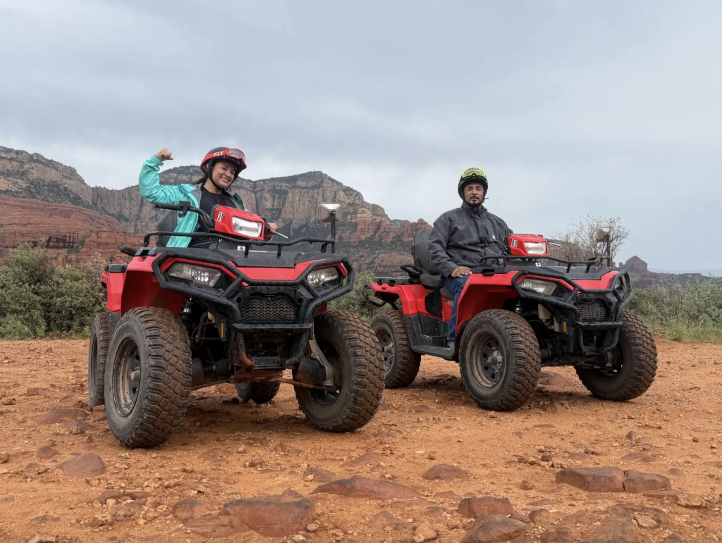 A couple enjoying ATV tour