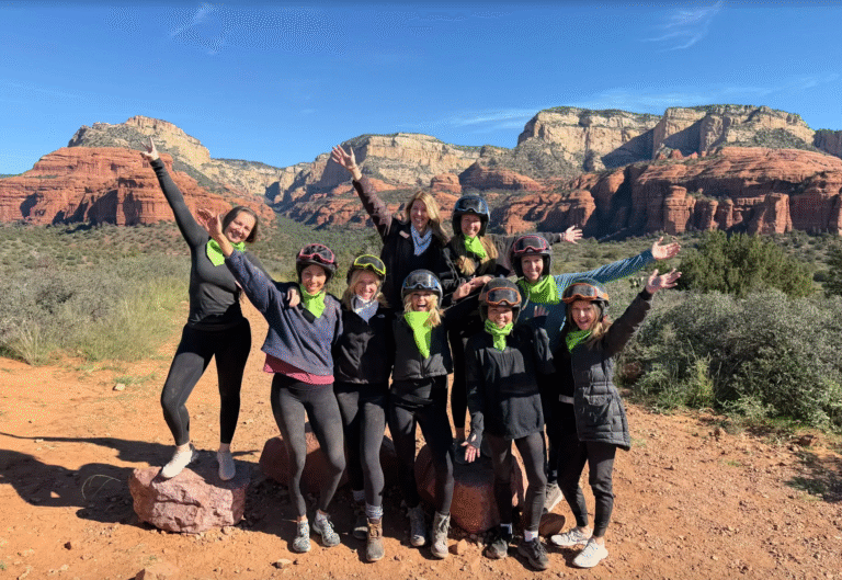 Group of friends on ATV Tours through Arizona red rock trails
